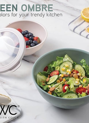 COOK WITH COLOR Nesting Mixing Bowls - 12 Piece Plastic Bowl Set with Lids, Microwave Safe (Green)