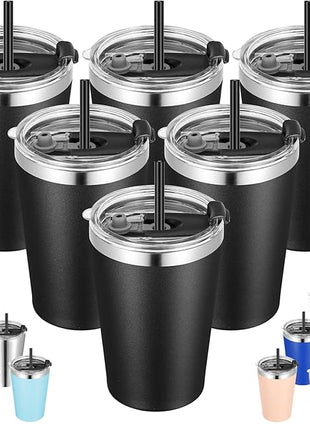 VEGOND 12oz Tumbler Stainless Steel Tumbler bulk Vacuum Insulated Double Wall Travel Tumbler with Lid and Straw Reusable Tumbler, Black 6 Pack
