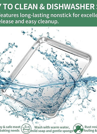 Baking Sheets Set of 2, HKJ Chef Cookie Sheets 2 Pieces & Stainless Steel Baking Pans & Toaster Oven Tray Pans, Rectangle Size 12.5Lx10Wx1H inch & Non Toxic & Healthy & Easy Clean