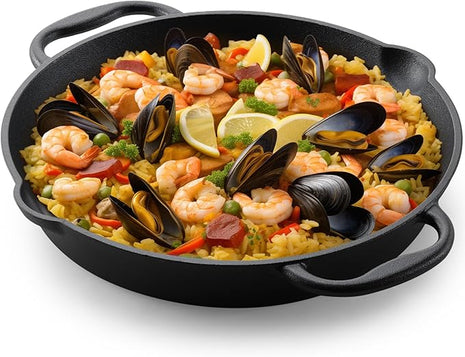 Navaris Cast Iron Skillet Pan - Oven Safe 2 Handle Frying Skillets - Pre Seasoned Pans for Stove or BBQ Cooking - 12 Inch / 30cm