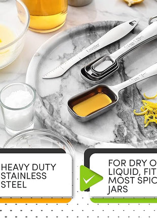 Spring Chef Stainless Steel Measuring Spoons Set of 6 with Leveler, Rectangular Metal Teaspoon & Tablespoon Measuring Spoons for Dry & Liquid Ingredients - Nesting Kitchen Gadgets For Baking & Cooking