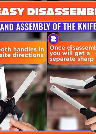 2 in 1 Kitchen Scissors for Food – Stainless Steel Blade & Plastic Cutting Board Scissors with Safety Lock | 9.6" Tomato Knife, Fruit & Vegetable Cutter – Easy-to-Use Kitchen Shears for Meat, Cheese