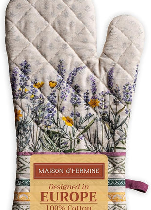 Maison d' Hermine Oven Gloves 100% Cotton Oven Mitt 7" x 13" with Loop Heat Resistant, BBQ, Cooking Gloves, Baking, Grilling, Kitchen, Handling Hot Pans Spring/Summer (Pack of 1, Fanny Lavender)