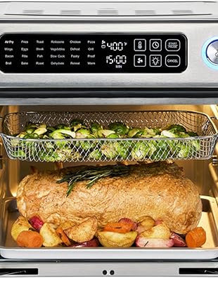 Emeril Lagasse Extra Large French Door Air Fryer Toaster Oven Combo, 24 Cooking Functions and Digital Controls, 7 Accessories Included, Stainless Steel Finish, 26QT Capacity