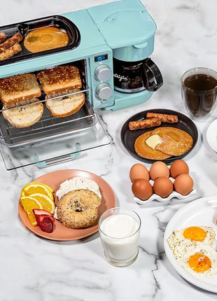 Nostalgia 3-in-1 Retro Breakfast Station - Includes 5 Cup Coffee Maker, Non-Stick Ceramic Griddle, and 4-Slice Toaster Oven - Built-In Timer, Reusable Coffee Filter, Space-Saving Design - Aqua