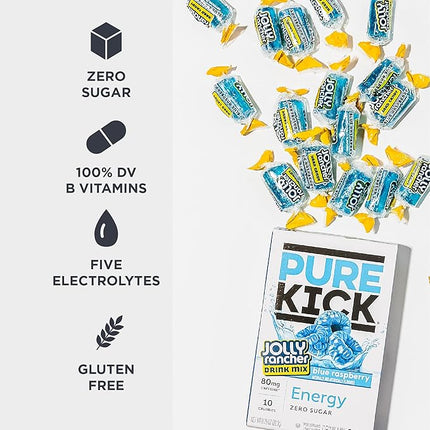 PURE KICK Energy Singles To Go Drink Mix, Jolly Rancher Blue Raspberry, Includes 12 Boxes with 6 Packets in each Box, 72 Total Packets