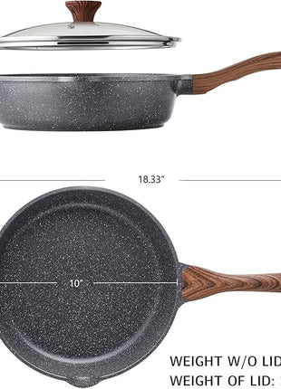 SENSARTE Nonstick Skillet, Deep Frying Pan 10/11/12-inch, Saute Pan with Lid, Stay-cool Handle, Healthy Stone Cookware Cooking Pan, Induction Compatible (10-Inch/3.5QT)