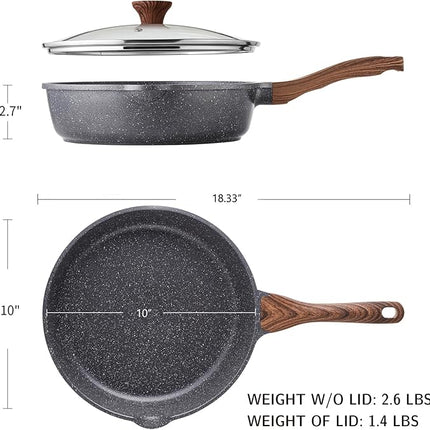 SENSARTE Nonstick Skillet, Deep Frying Pan 10/11/12-inch, Saute Pan with Lid, Stay-cool Handle, Healthy Stone Cookware Cooking Pan, Induction Compatible (10-Inch/3.5QT)