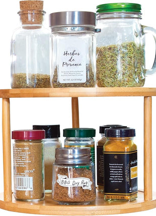 TB Home Two-Tier Bamboo Wood Lazy Susan Organizer Kitchen Turntable for Cabinet, Table or Pantry Organization