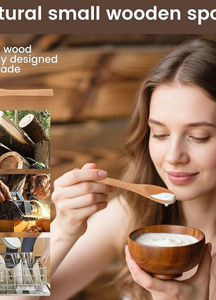 HANSGO Small Wooden Spoons, 6PCS Wooden Spoons for Eating Honey Coffee Tea Jam Bath Salts, 6 Inches