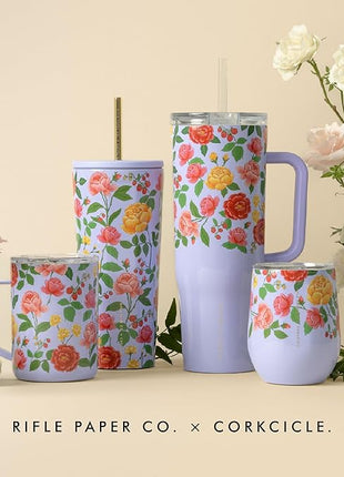 Corkcicle Stemless Insulated Wine Glass Tumbler - Keeps Beverages Cold 6 Hrs Hot 3 Hrs - Stainless Steel - Easy-Grip - Gift for Mom - Great for Mother's Day or Christmas - 12 oz - Roses Purple