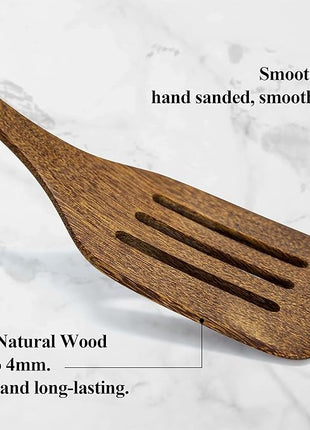 Wooden Spatula, Heat Resistant Cooking Wood Spatulas Spurtles for Non Stick Cookware Kitchen Use, Handmade Non Toxic Teak Wooden Cooking Utensil Spurtle Set for Cast Iron Baking Flipping, 4 Piece