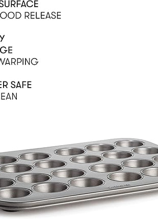Cooking Light Carbon Steel Mini Muffin Pan Gray | Non-Stick | Heavy Duty | 24-Cup | Pack of 6