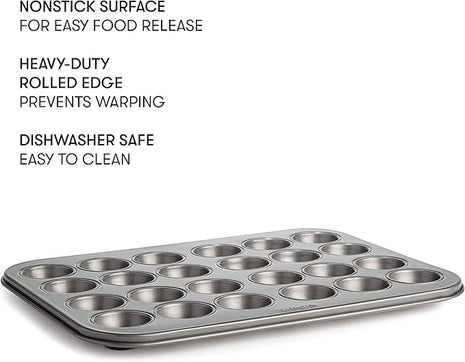 Cooking Light Carbon Steel Mini Muffin Pan Gray | Non-Stick | Heavy Duty | 24-Cup | Pack of 6