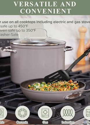 Nuwave Healthy Duralon Blue Ceramic Nonstick Cookware Set, Diamond Infused Scratch-Resistant, PFAS Free, Dishwasher & Oven Safe, Induction Ready & Evenly Heats, Tempered Glass Lids & Stay-Cool Handles