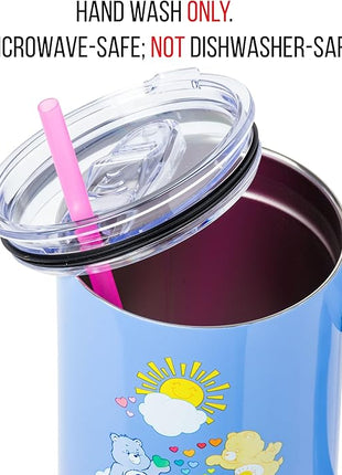 Silver Buffalo Care Bears Ombre Stainless Steel Travel Tumbler With Handle, Lid, and Reusable Straw | Holds 40 Ounces
