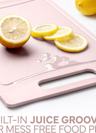 COOK WITH COLOR Non-Slip Cutting Board Set – Kitchen Essentials with Easy Grip Handle for Meat, Veggies, and Fruits, 4 Cutting Boards, Pink