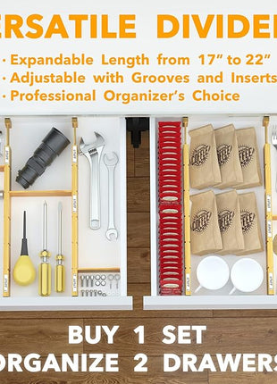 SpaceAid Bamboo Drawer Dividers with Inserts and Labels, Kitchen Adjustable Drawer Organizers, Expandable Organization for Home, Office, Dressers, 4 Dividers with 9 Inserts (17"-22" Natural)