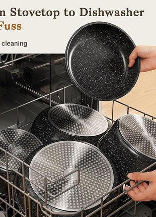 15Pcs Pots and Pans Set Non Stick, Cookware Sets with Detachable Handle, Nonstick RV Kitchen Cooking Tools Removable Handles, Oven Safe, Induction Fast, Stackable Induction Cookware,Black