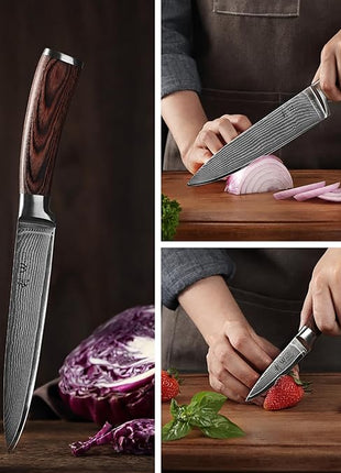 Wakoli EDIB 5-Piece Damascus Knife Set – Professional Chef Knives Set with VG10 Core Blades, 67-Layer Damascus Steel and Ergonomic Pakkawood Handles – Premium Kitchen Knives in Wooden Gift Box