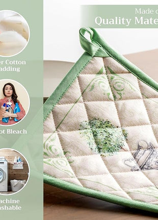 Maison d' Hermine Pot Holders 100% Cotton Heat Resistant Potholders 8" x 8" Hot Pads with Loop BBQ, Cooking, Baking, Grilling, Kitchen, Handling Hot Pans Spring/Summer (Pack of 1, Jardin Du Roy)