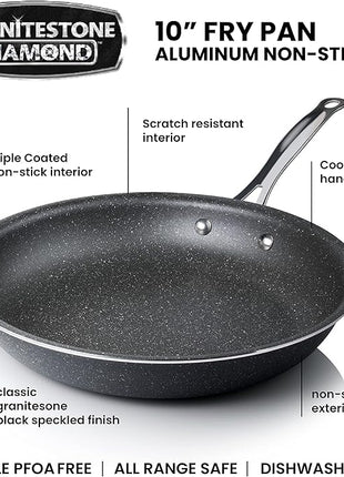 Granitestone 10" Non-Stick Frying Pan with Mineral/Diamond Coating for Long long-lasting nonstick Frying, Skillet for Cooking with Stay Cool Handles, Oven/Dishwasher Safe, Non-Toxic