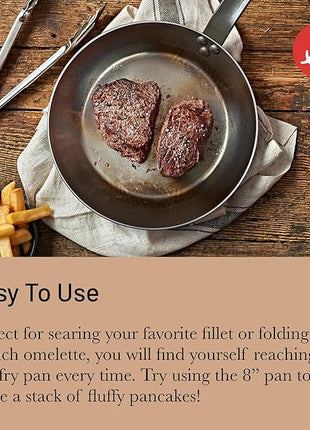 De Buyer MINERAL B Carbon Steel Fry Pan - 8” Diameter, 5.5” Cooking Surface - Ideal for Searing, Sauteing & Reheating - PFAS, PFOA & PFOS Free - Made in France