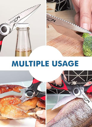 Magnificent Latest Heavy Duty Sharp Kitchen Scissors with Safety Cover and Gift, Multi-Function Kitchen Tool, Utility Kitchen Scissor, Shears for Poultry Fish Meat Vegetables Bone BBQ Nuts (RED)