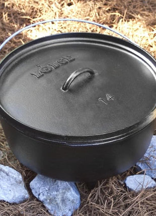 Lodge 10 Quart Pre-Seasoned Cast Iron Camp Dutch Oven with Lid - Dual Handles - Use in the Oven, on the Stove, on the Grill or over the Campfire - Black