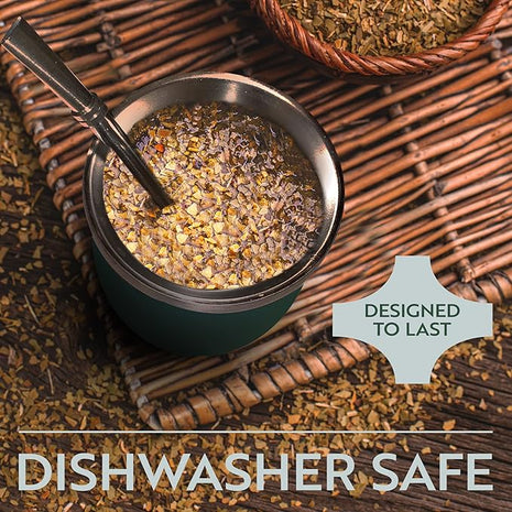 Norte Yerba Mate Cup Kit, 8-Ounces Traditional Mate Tea Cup/Gourd Set | Includes 2 Bombillas (Yerba Mate Straw) & Cleaning Brush, Stainless Steel Cup, Double-Walled, Easy to Clean | Green