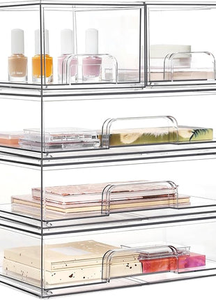 Vtopmart Clear Stackable Storage Drawers Set of 5, Plastic Organizer Bins for Makeup, Cosmetics, Beauty Supplies,Ideal for Vanity, Bathroom,Cabinet,Pantry Organization