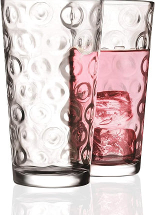 Circleware 40180 Circle Set of 4-15.7 oz Heavy Base Highball Drinking Glasses Tumblers Ice Tea Beverage Cups Glassware for Water, Juice, Beer, 4pc,