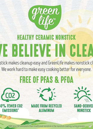 GreenLife Artisan Healthy Ceramic Nonstick, 5QT Saute Pan Jumbo Cooker with Helper Handle and Lid, Stainless Steel Handle, Induction, PFAS-Free, Dishwasher Safe, Oven Safe, Yellow