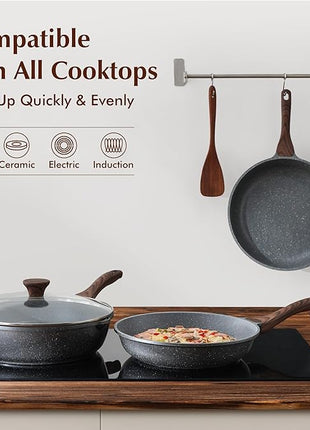 SENSARTE Nonstick Frying Pan Skillets, Swiss Granite Coating Omelette Pans, Healthy Cookware Chef's Pan, Free of Intentionally Added PFOA (9.5+11+12.5 Inch)