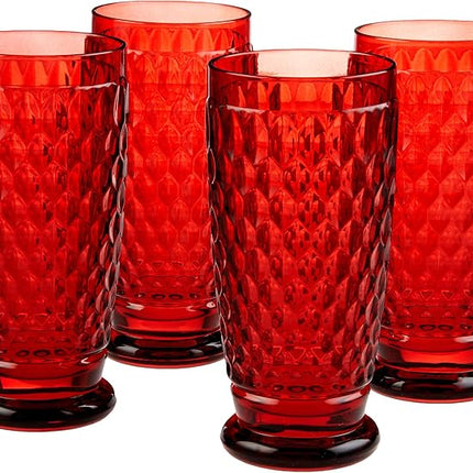 Villeroy & Boch Boston Red Crystal Highball Glasses, Set of 4