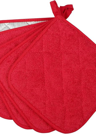 100% Cotton Kitchen Everyday Basic Terry Pot Holder Heat Resistant Coaster Potholder for Cooking and Baking Set of 5 Red