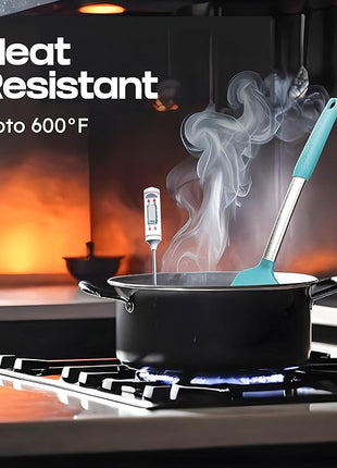 Silicone Spatula Set - Turner Spatulas Silicone Heat Resistant 600°F - Slotted & Solid Spatula for Cooking Fish, Eggs, Pancakes Flipper – Spatulas for kitchen use – Aqua