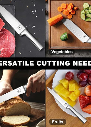 Knife Set - imarku Kitchen Knife Set 15 Piece Japanese Stainless Steel Knife Block Set with Sharpener - Dishwasher Safe Kitchen Knives - Ultra Sharp Chef Knife Set for Kitchen, Silver