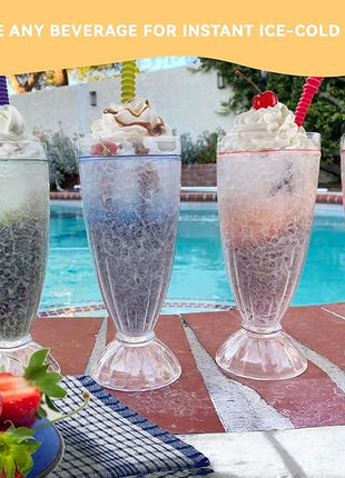 Lily's Home 12oz set of 4Insulated Double Wall Gel-Filled Acrylic Plastic Frosted Freezer Milkshake Glasses. Ideal for Root Beer Float, Smoothies and Ice Cream Soda