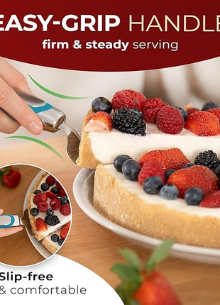 Orblue Pie Server, Essential Kitchen Tool, Serrated on Both Sides, Great for Right or Left Handed Chef, Stainless Steel Flatware, Cake Cutter, Blue