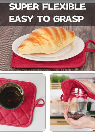 Oven Mitts and Pot Holders Set, Pack of 4, Heat Resistant Silicone Kitchen Mini Oven Mittens for 500 Degrees, Mini Oven Gloves and Hot Pads for Baking Grilling Barbecue Microwave Machine Washable