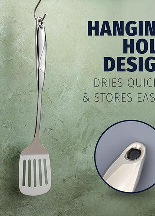 Zulay Kitchen Stainless Steel Slotted Turner - 14.8” Heat-Resistant Metal Spatula for Cooking, Frying & Grilling - Durable, Rust-Proof & Dishwasher Safe Kitchen Utensil for Everyday Use