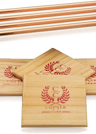 Gift Set Pure Copper Hammered Mugs with Copper Straws & Wooden Coasters Set of 4 - PREMIUM QUALITY -16 Oz Copper Mug - 100% Handcrafted - A Gift Pack for your loved Ones.