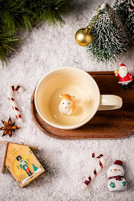 DIHOclub Bear Ceramic Cup Hidden 3D Animal Inside Mug,Cute Cartoon Handmade Figurine Mugs,Holiday and Birthday Gift for Coffee Milk Tea Lovers,12 OZ(Cream Color)