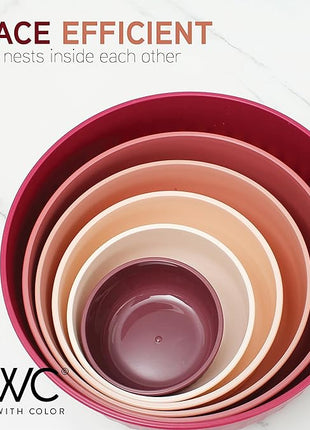 COOK WITH COLOR Prep Bowls with Lids- Wide and Deep Nesting Plastic Small Mixing Bowl Set with Lids, 12 Piece Set - Deep Bowls, Rose