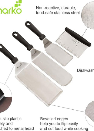 Metal Spatula Griddle Accessories Set - Griddle Scraper Flat Spatula Pancake Flipper Hamburger Turner - Metal Utensil great for BBQ Grill Flat Top Cast Iron Griddle - Commercial Grade