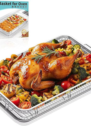 Extra Large Air Fryer Basket for Oven, 18.7"x12.8" Stainless Steel Baking Pan & Crisper Tray, Fits Whole Chicken, Commercial-Grade Oven Air Fryer with 30 Parchment Papers, Dishwasher Safe