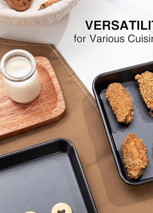 HONGBAKE 2 Pack 9.7X7.5" Toaster Oven Pans for Baking, 57% Thicker Nonstick 1/8 Cookie Sheet Pan Set, Small Baking Tray, Dishwasher Safe and Heavy Duty, Black