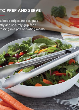 KitchenAid Set of 2 Stainless Steel Tongs with Scalloped Edges Easy Lock Dishwasher Safe Durable and Versatile 7 Inch and 9 Inch Silver