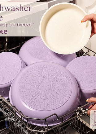 CAROTE Pots and Pans Set Non Stick, Cookware Sets, 19pcs Kitchen Set, Oven/Fridge Safe, Space Saving Pots Set, Nonstick Set with Versatile Removable/Detachable Handle, Induction RV Set, Purple